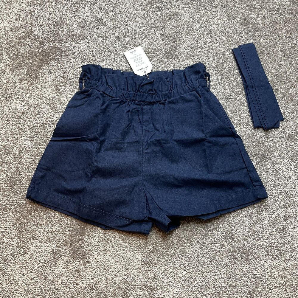 NiMin Paperbag Shorts Womens Small Navy Blue Stretch High Waist Belt New NWT